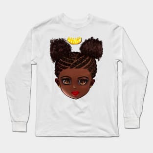 Princess in corn rows 002 - The very best Gifts for black girls 2022 beautiful black girl with Afro hair in puffs, brown eyes and dark brown skin. Black princess Long Sleeve T-Shirt